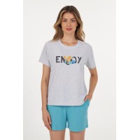 Женская пижама шорты хлопок Ellen LPK 2970/22/05 серо-голубой