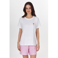 Женская пижама шорты хлопок Ellen LPK 2970/51/02 бело-розовый 