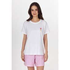 Женская пижама шорты хлопок Ellen LPK 2970/51/02 бело-розовый 