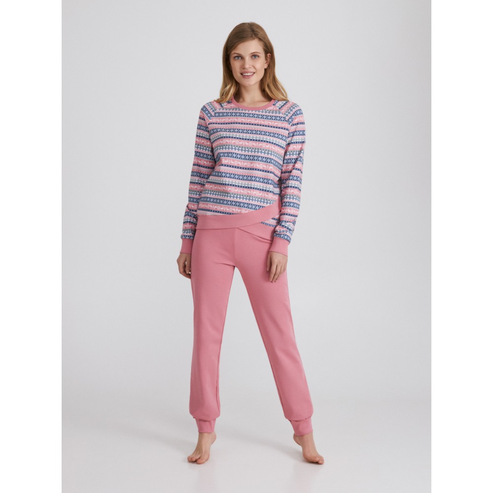 Женская пижама брюки хлопок Ellen LPF 1182/01/01 розово-синий