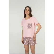 Жіноча піжама шорти бавовна Gofre LPK 2970/17/01 рожевий-темно-бежевий