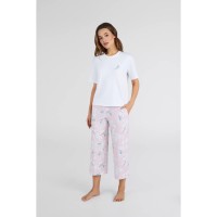 Жіноча піжама бриджі бавовна Ellen LPK 2989/09/01 біло-рожевий