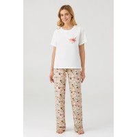 Жіноча піжама брюки бавовна Ellen LPK 2980/13/02 біло-світло-зелений