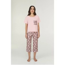 Жіноча піжама бриджі бавовна Gofre LPK 2990/06/01 рожевий-темно-бежевий
