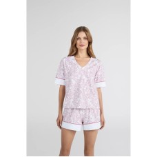 Женская пижама шорты хлопок Ellen LPK 2670/04/01 бело-розовый