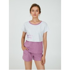 Женская пижама для кормления шорты хлопок Ellen LPK 2870/02/01 серо-розовый 