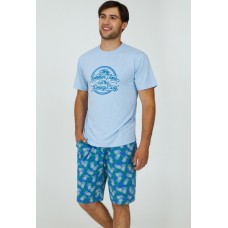 Мужская пижама шорты хлопок Ellen MPK 2070/01/01 голубо-синий