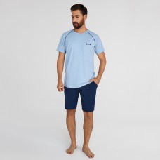 Мужская пижама шорты хлопок Ellen MPK 2271/01/01 голубой/темно-синий