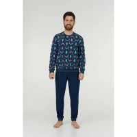 Мужская теплая пижама брюки хлопок Ellen MPK 0582/06/01 темно-синий 