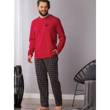 Мужская пижама брюки хлопок Key MNS 432 красно-черная