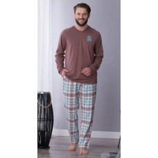 Мужская пижама брюки хлопок Key MNS 450 бежево-бирюзовая