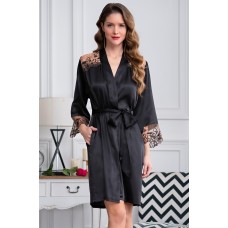 Жіночий шовковий халат чорний Аманда 3633