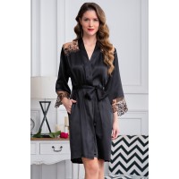 Жіночий шовковий халат чорний Аманда 3633-1 невеликий брак