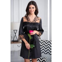 Шовковий жіночий халат чорний Аманда 3637