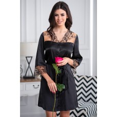 Шовковий жіночий халат чорний Аманда 3637