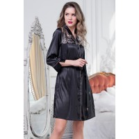 Жіночий атласний чорний халат Лорейн 8937