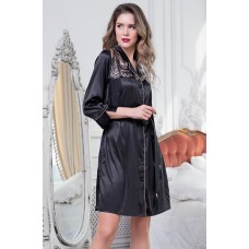 Жіночий атласний чорний халат Лорейн 8937