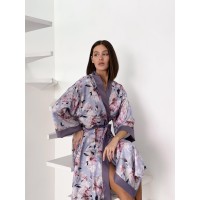 Жіночий халат кімоно довгий Morning Bloom квіти на лавандовому кольорі