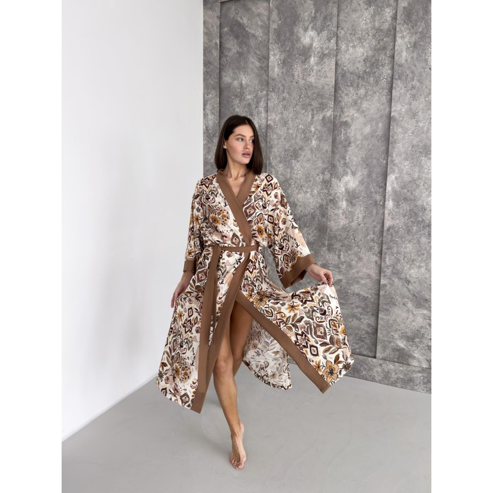 Фото  жіночий халат кімоно довгий boho chic кориця