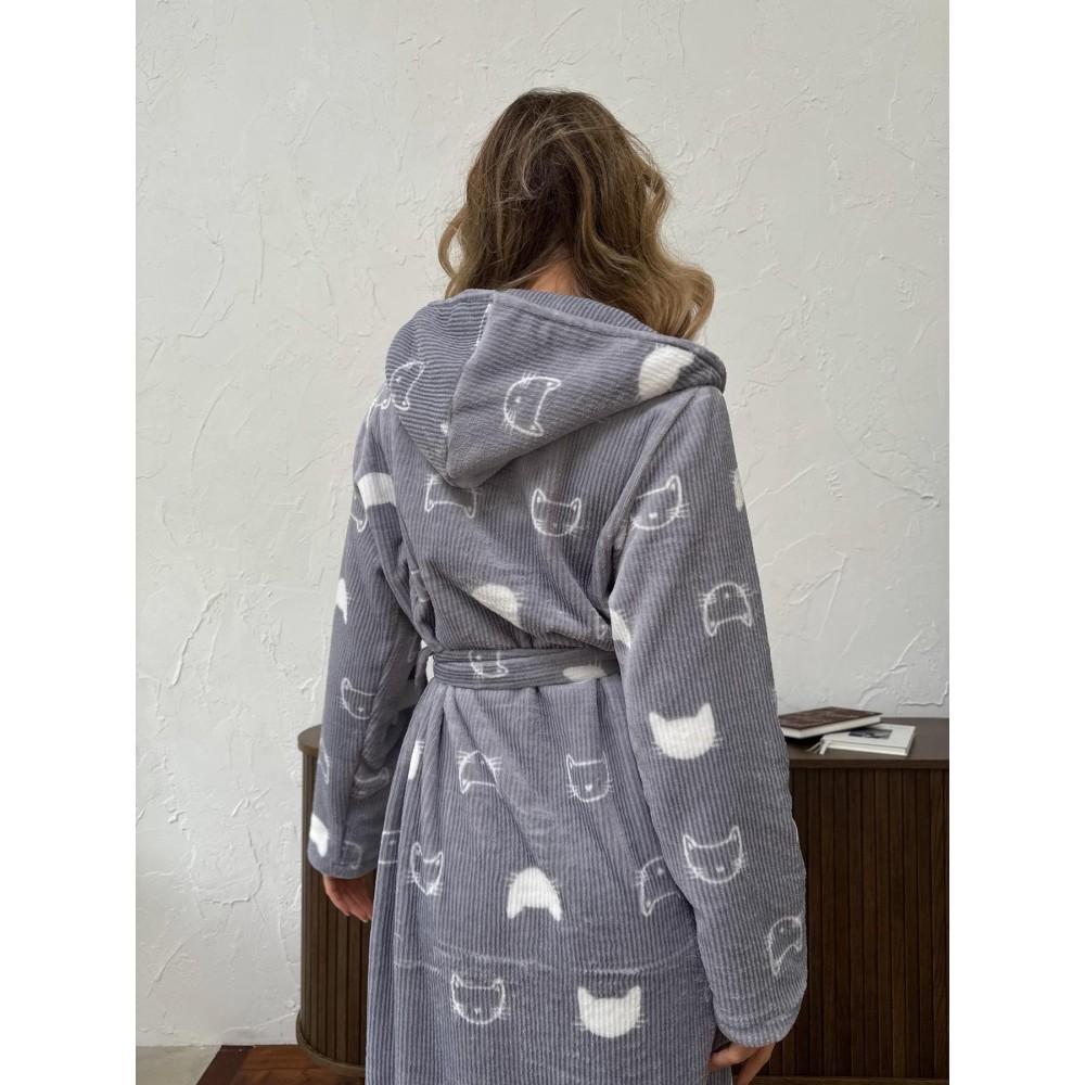 Фото  жіночий халат з капюшоном cosy теплий котики велсофт