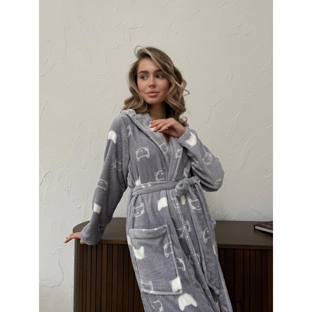 Фото  жіночий халат з капюшоном cosy теплий котики велсофт