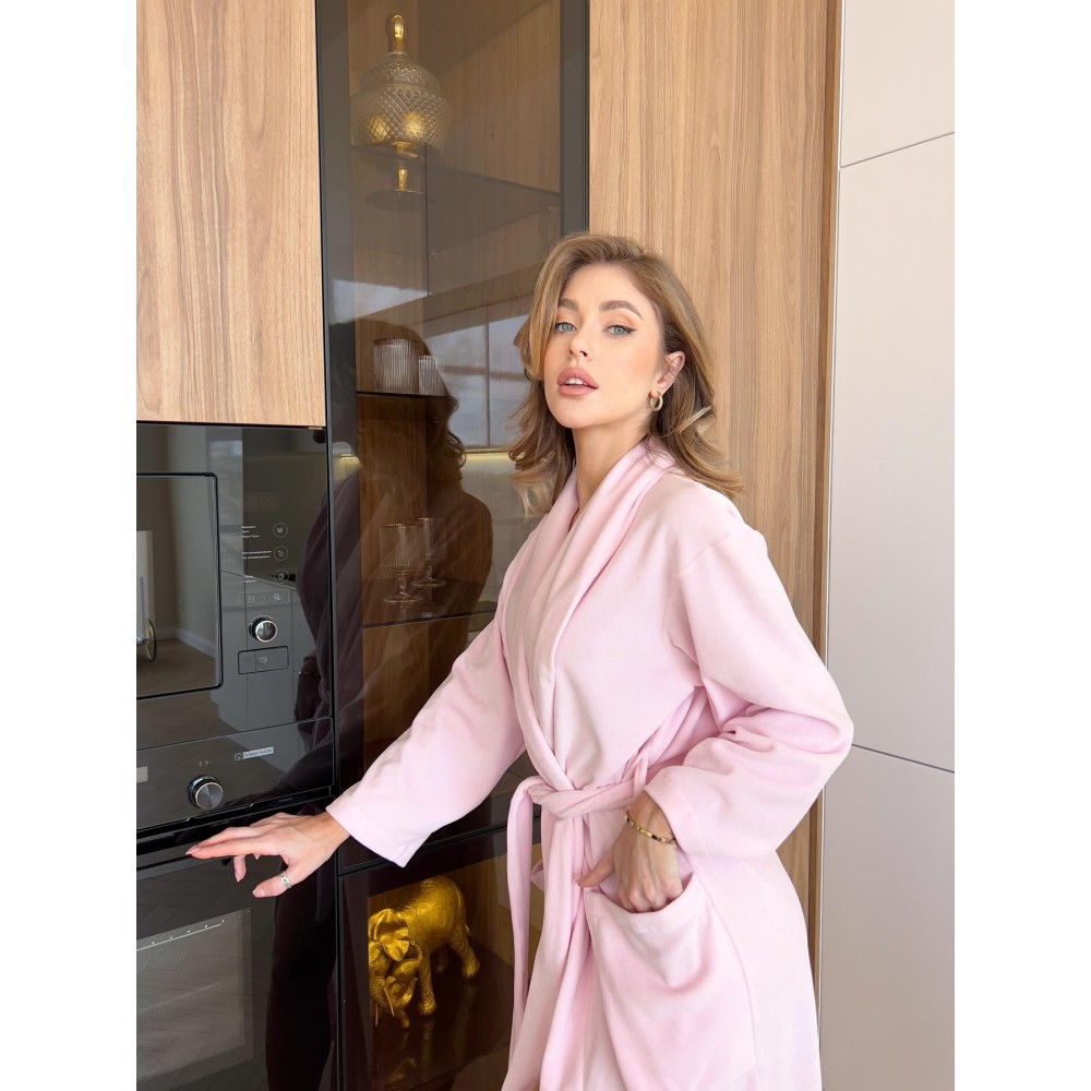 Фото  велюровий довгий жіночий халат in love pink
