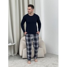 Домашній піжамний комплект для чоловіків COSY(штани+лонгслів НН) темно-синій/сірий