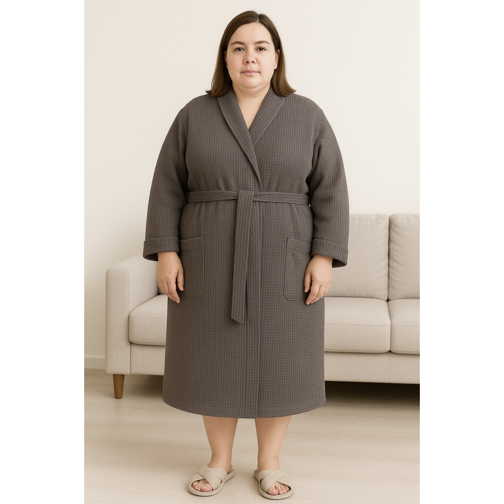 Зображення  вафельний халат унісекс обійми big size шаль