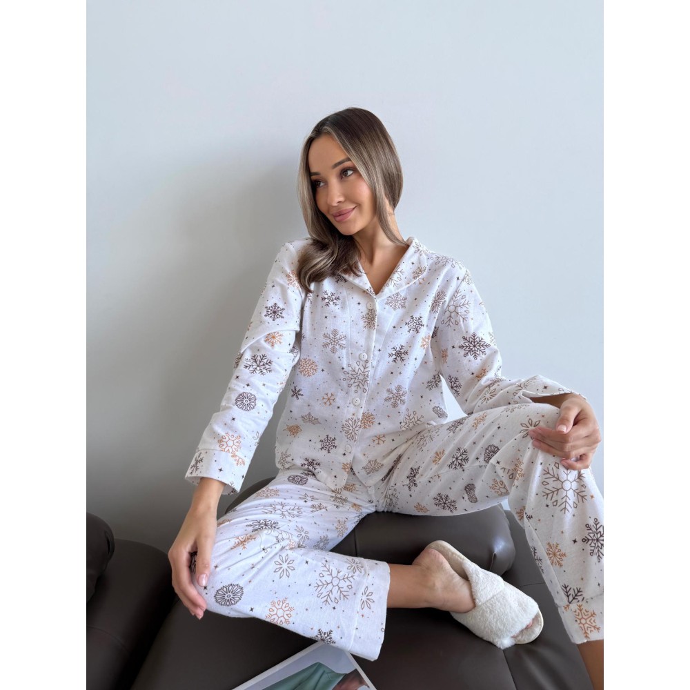 Зображення  домашня жіноча піжама cosy сніжинки (сорочка+штани)