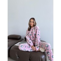 Домашня тепла жіноча піжама COSY Мяу-Лав з велсофта