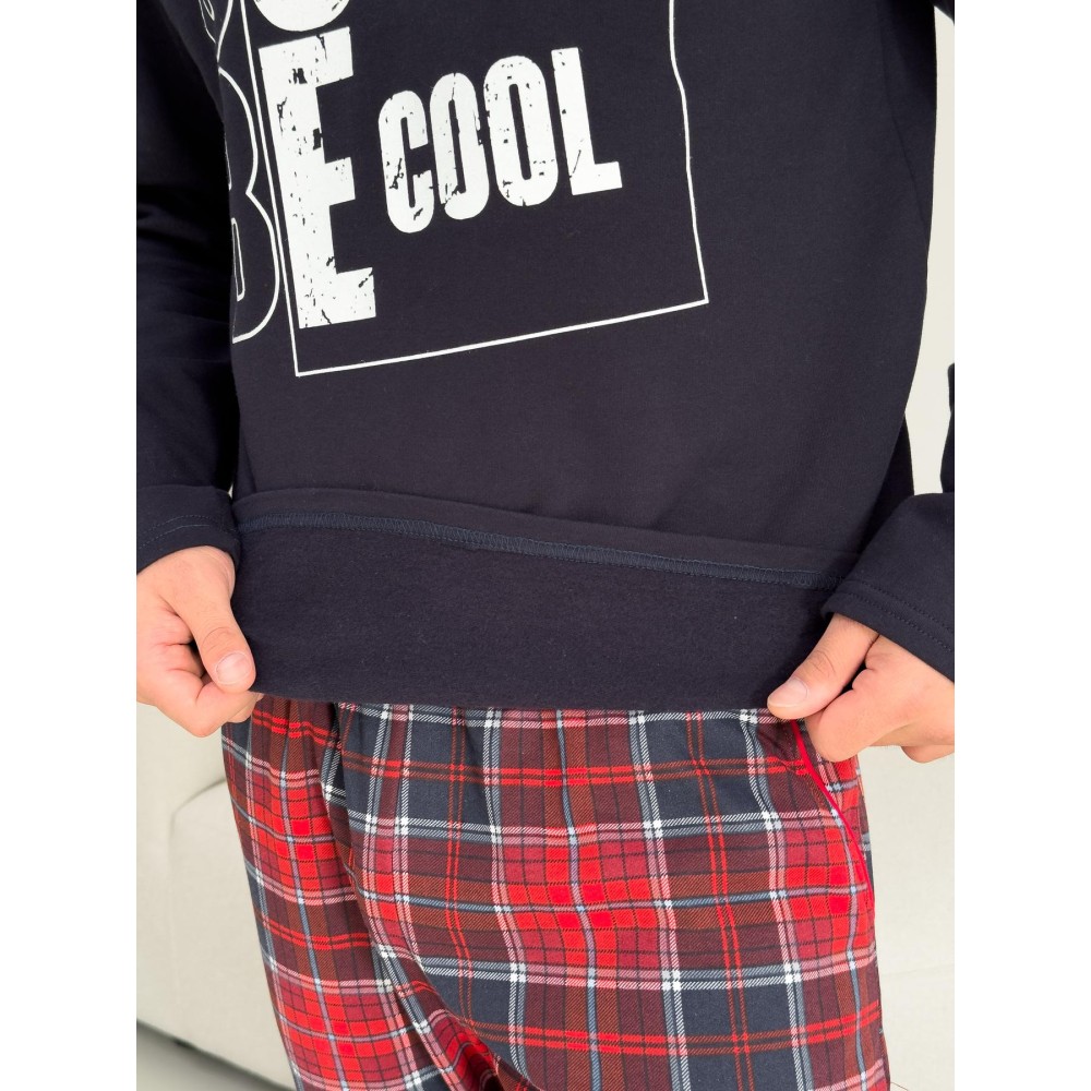 Фото  піжама чоловіча тепла just be cool (штани+лонгслів) прінт, клітина червоно-синя