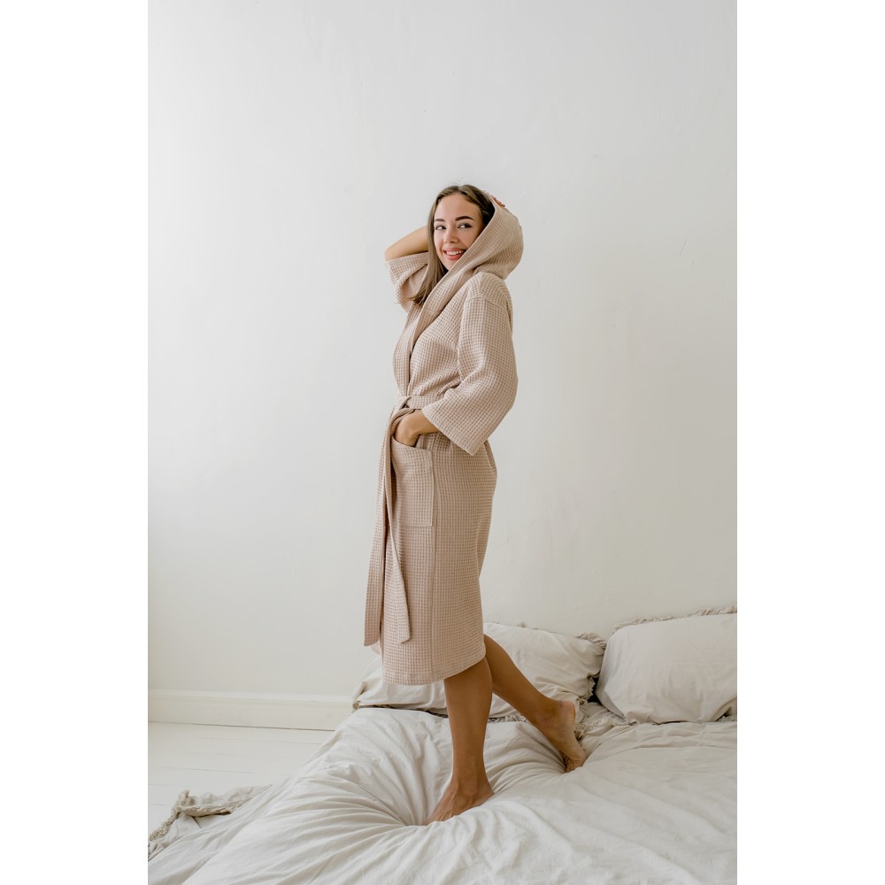 Зображення  жіночий вафельний халат cosy з капюшоном беж