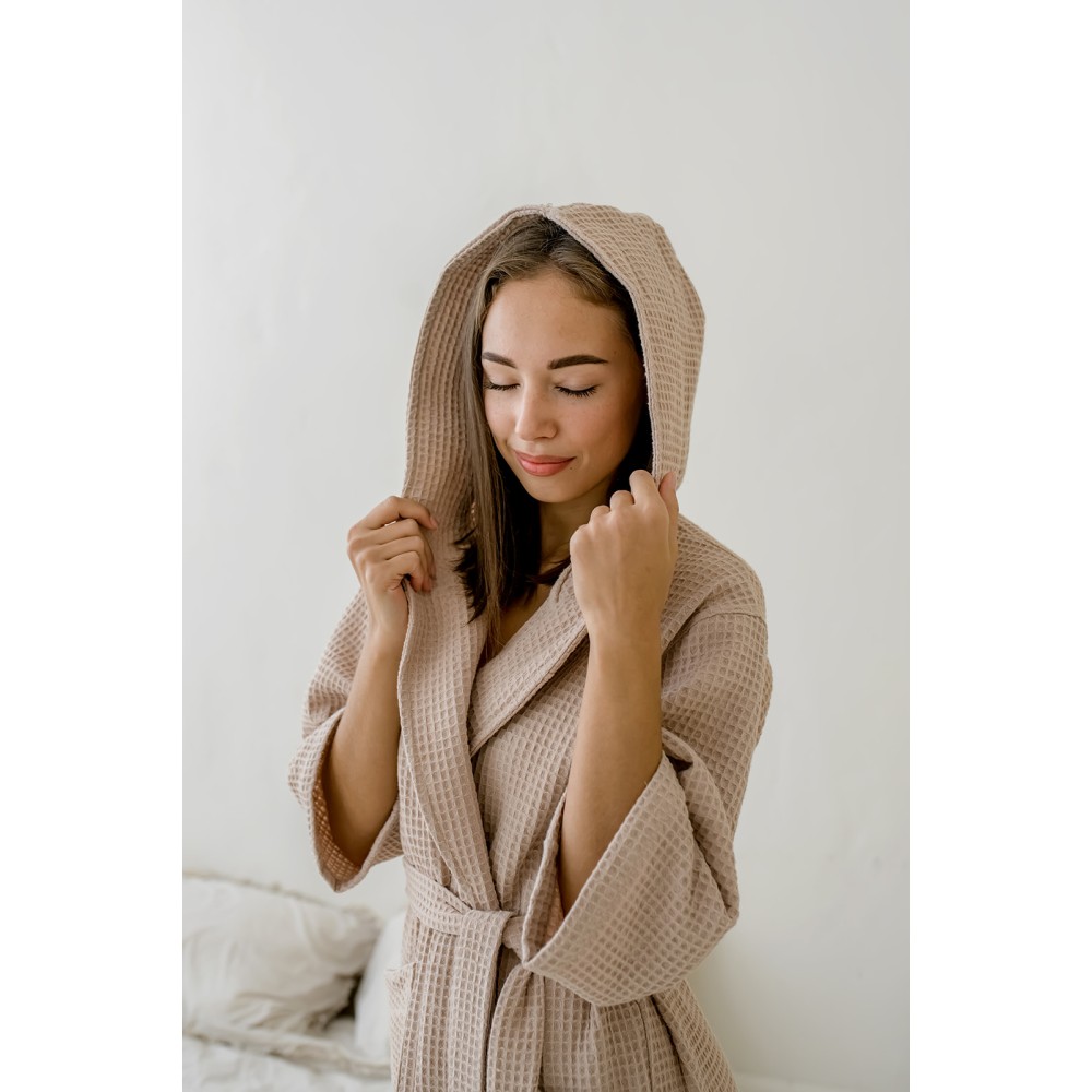 Зображення  жіночий вафельний халат cosy з капюшоном беж