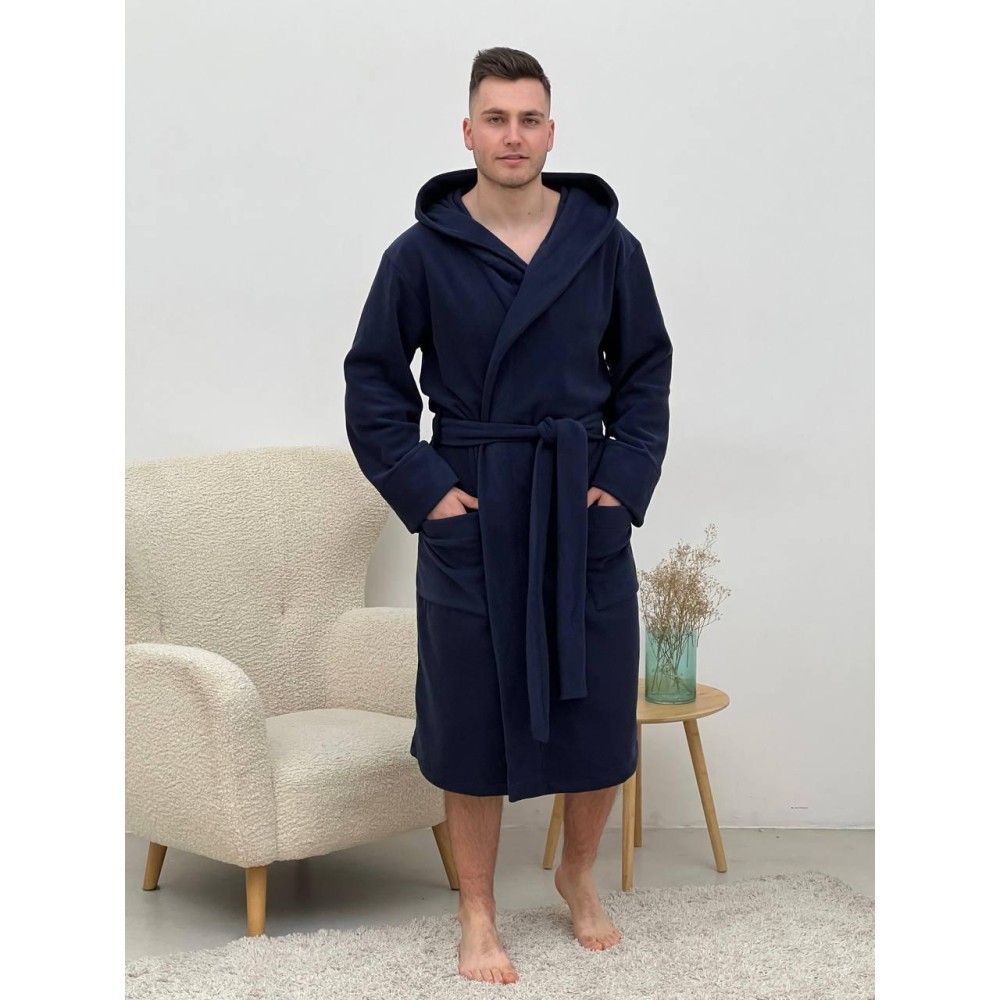 Зображення  чоловічий флісовий халат з капюшоном темно