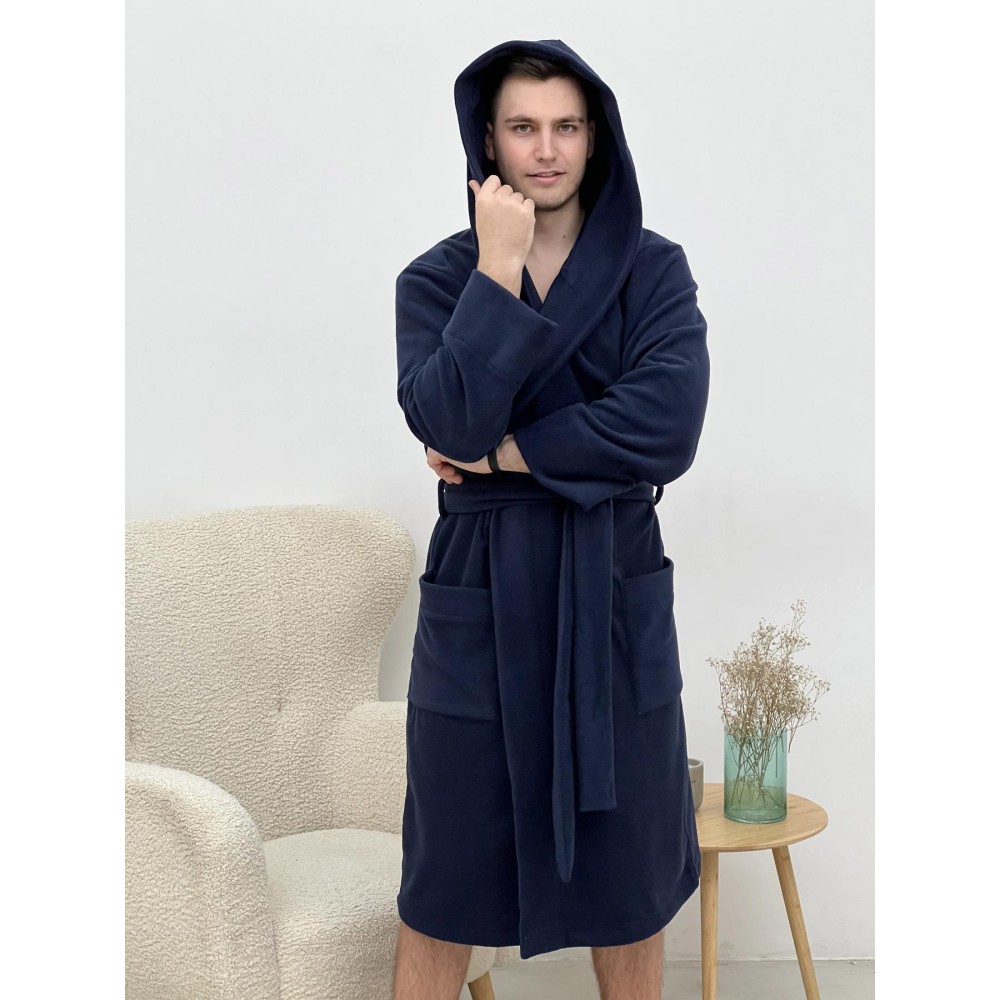 Зображення  чоловічий флісовий халат з капюшоном темно
