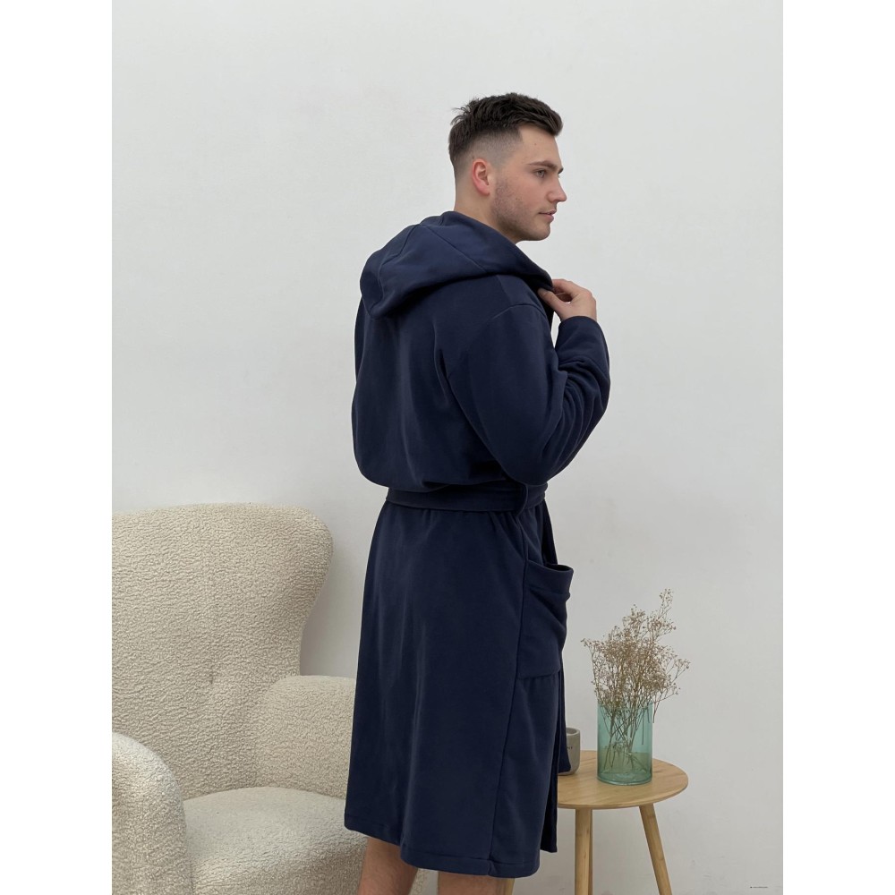 Зображення  чоловічий флісовий халат з капюшоном темно