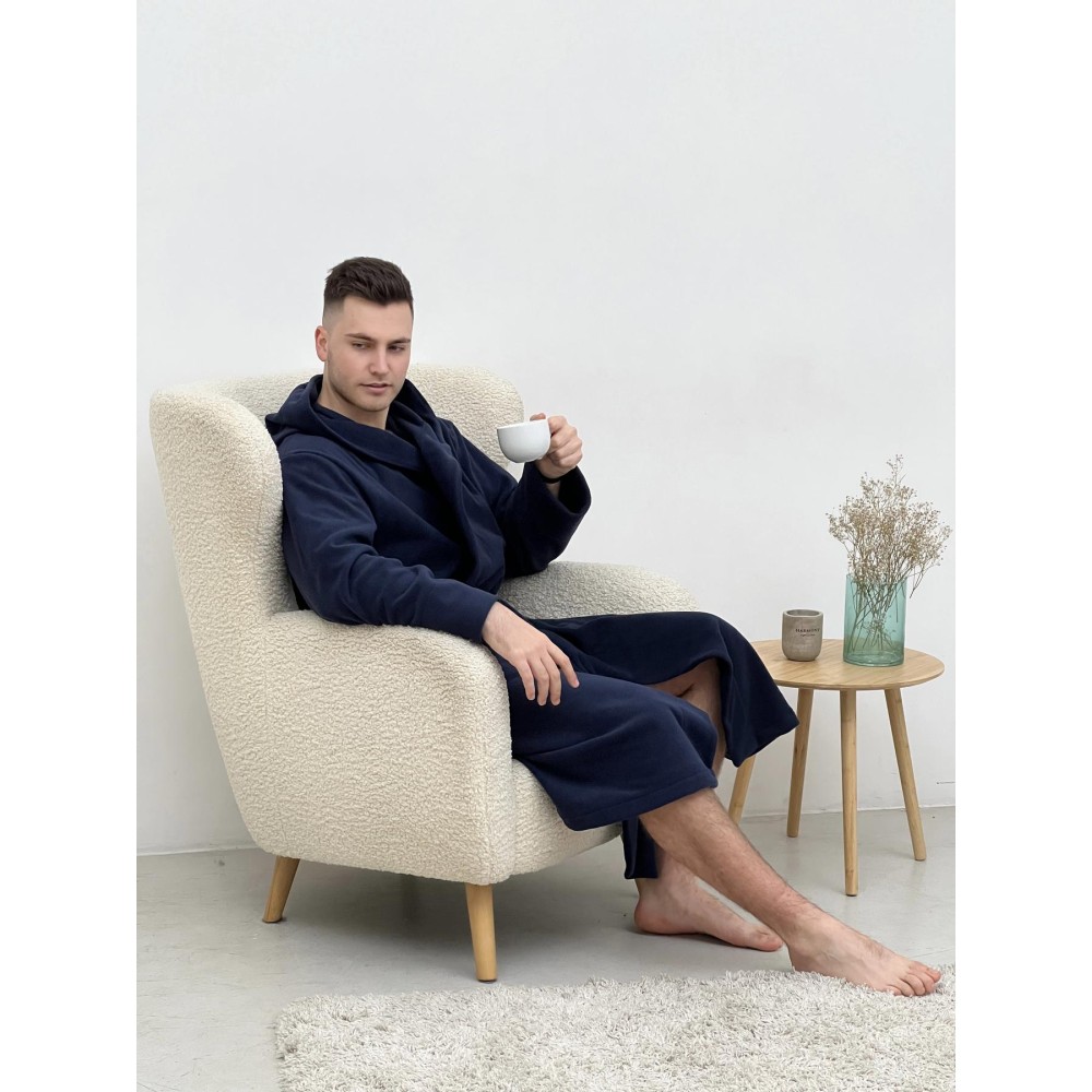 Зображення  чоловічий флісовий халат з капюшоном темно