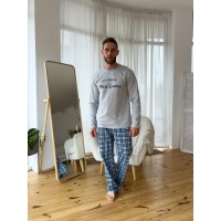 Піжама Sunday унісекс тепла(штани+лонгслів) клітина блакитна
