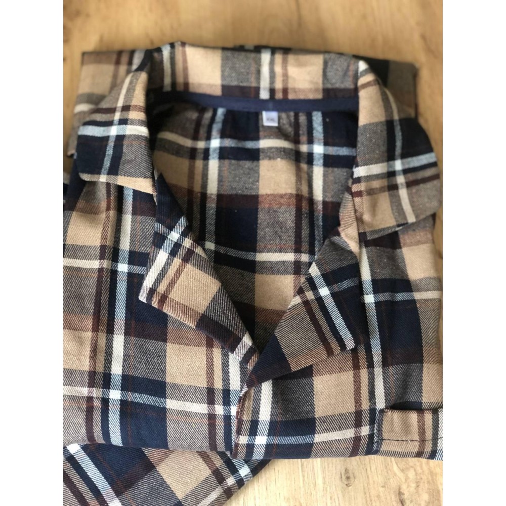 Зображення  піжамний комплект cosy з фланелі (штани+сорочка) клітина синьо-коричнева