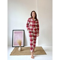 Домашня жіноча піжама COSY у клітинку червоно/біла (сорочка+штани)