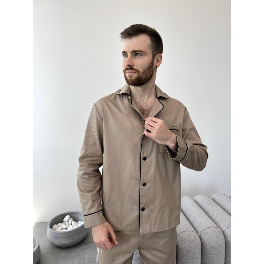 Фото  піжама чоловіча cosy з cатину (штани+сорочка), iced coffee
