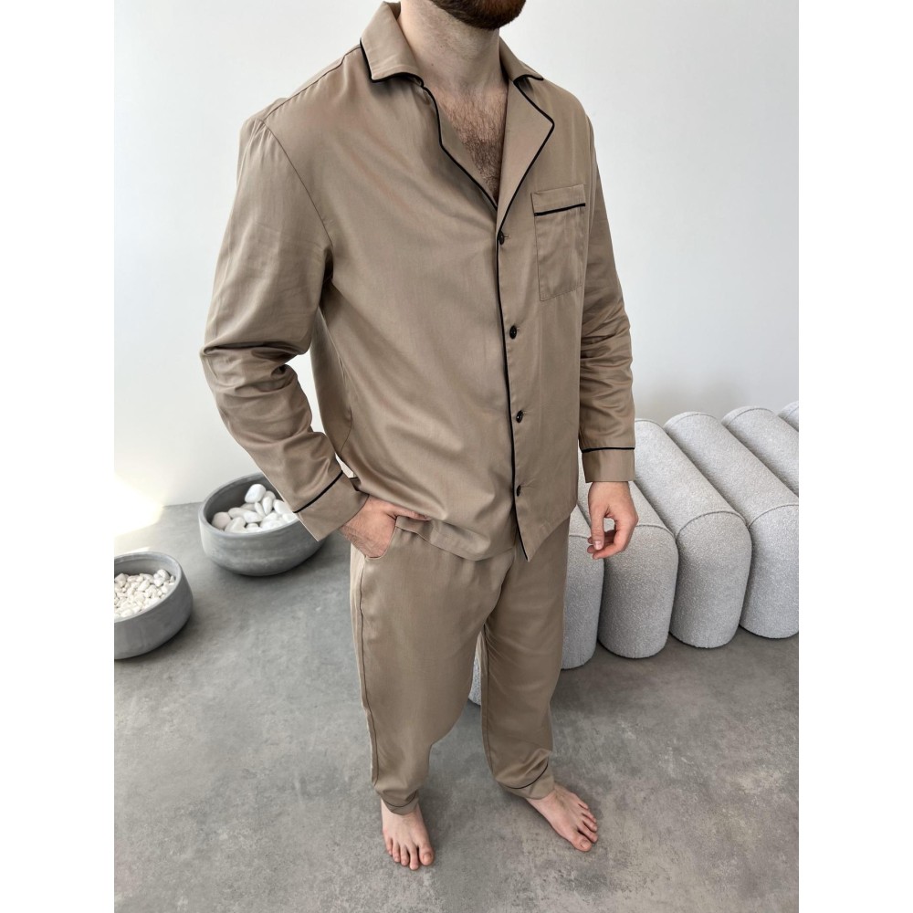Фото  піжама чоловіча cosy з cатину (штани+сорочка), iced coffee