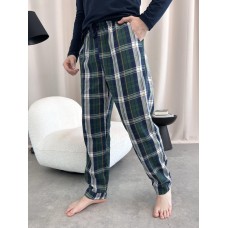 Чоловічі піжамні штани COSY в клітину синьо-зелені