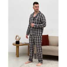 Піжама чоловіча COSY з фланелі (штани+сорочка) клітина темно-синя/кремова