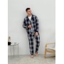 Фото  піжама чоловіча cosy з фланелі (штани+сорочка+футболка) клітина темно-синій/сірий