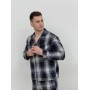Фото  піжама чоловіча cosy з фланелі (штани+сорочка+футболка) клітина темно-синій/сірий