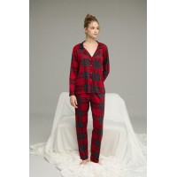 Піжама жіноча трикотажна, червона клітинка