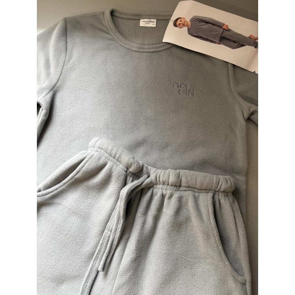 Зображення  піжама дитяча тепла з флісу полар, сіра