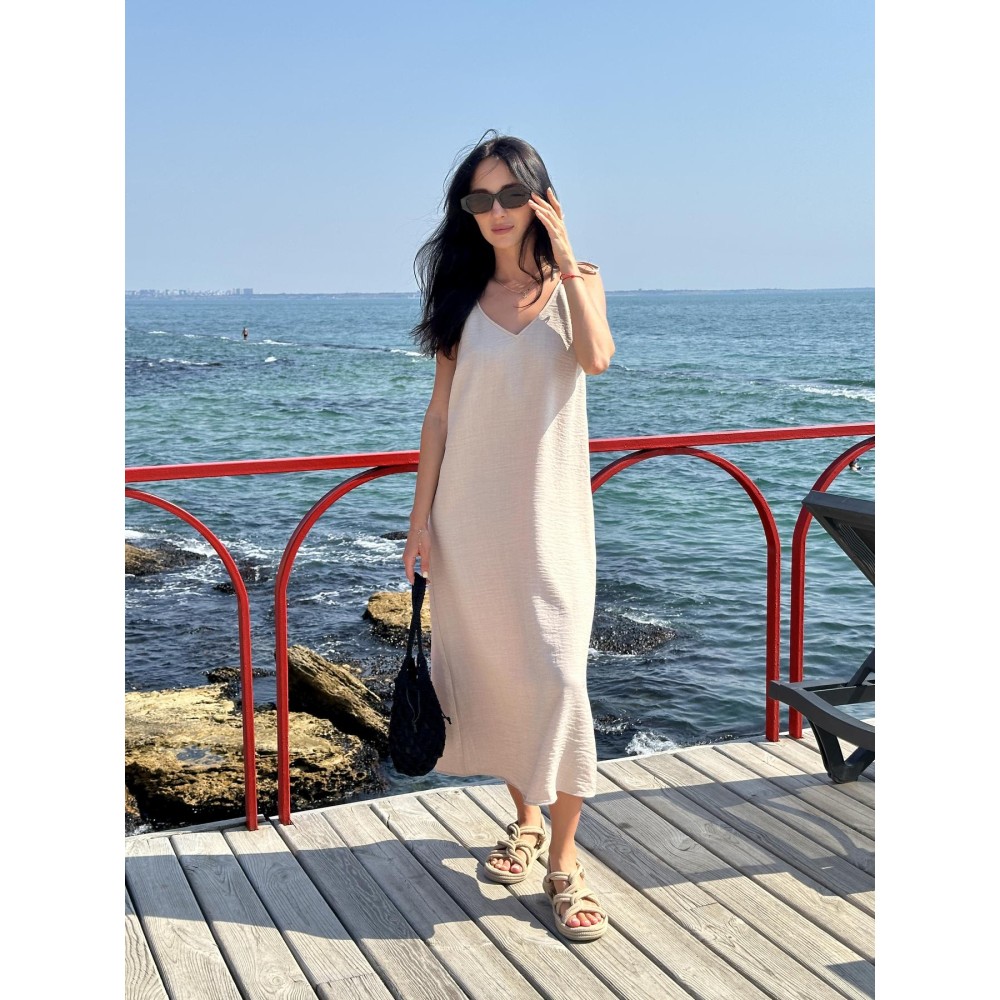 Зображення  сарафан andy пісочного кольору на зав’язках довгий