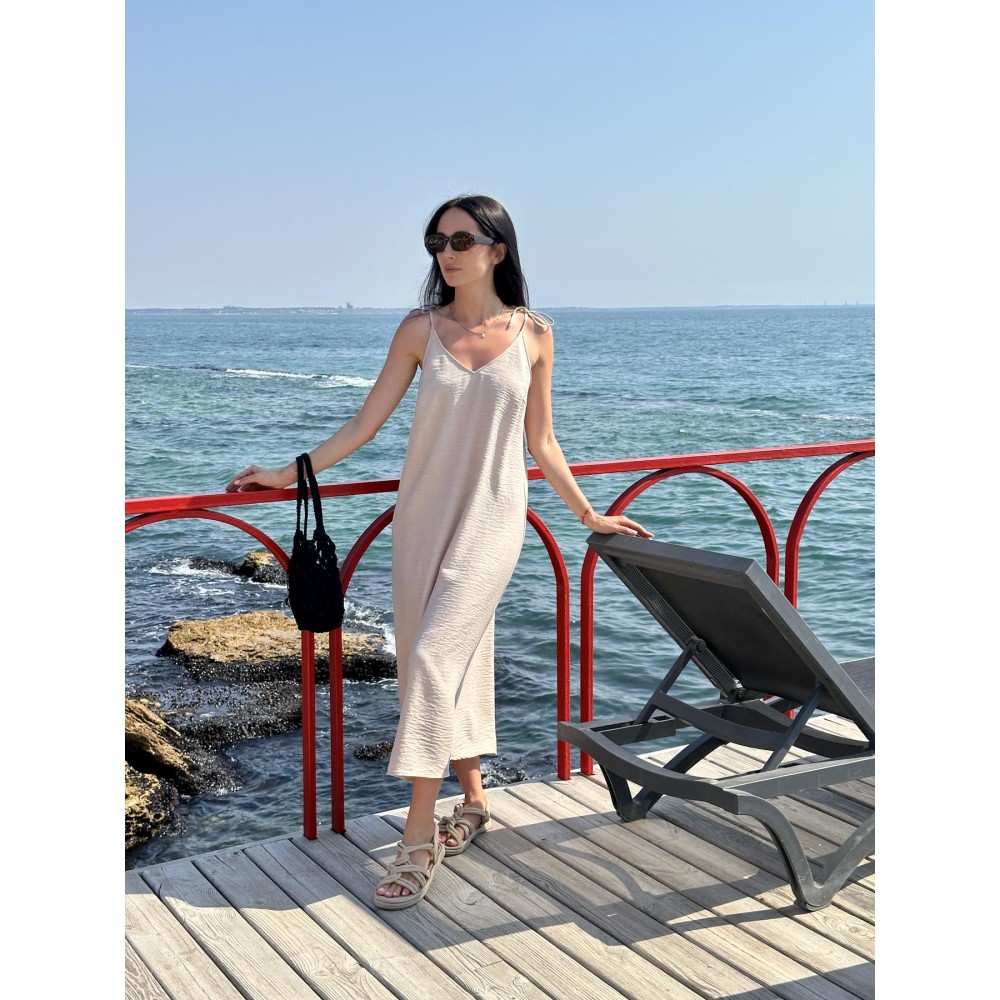 Зображення  сарафан andy пісочного кольору на зав’язках довгий